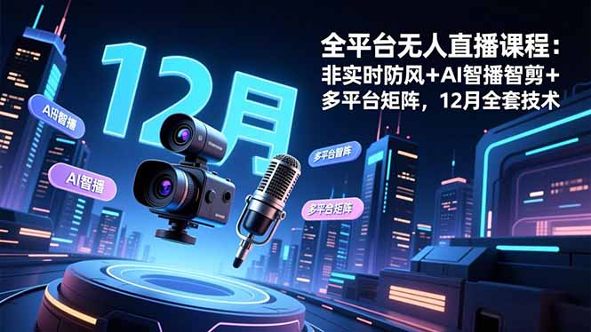 全平台无人直播课程：非实时防风＋AI智播智剪＋多平台矩阵，12月全套技术_天恒副业网