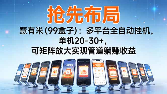 (16757期)【抢先布局】慧有米(99盒子):多平台全自动挂机,单机20-30+,可矩阵放大实现管道躺赚收益_天恒副业网