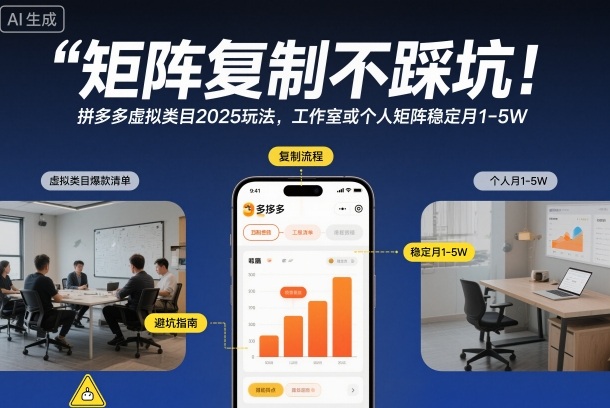 矩阵复制不踩坑!拼多多虚拟类目2025玩法,工作室或者个人矩阵稳定月1-5W_天恒副业网