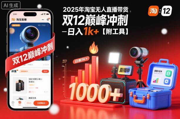 2025年淘宝无人直播带货,冲刺双12,日入1k+【附工具】_天恒副业网