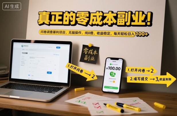 真正的零成本副业!问卷调查暴利项目,无脑操作,纯0撸,收益稳定,每天轻松日入100+_天恒副业网