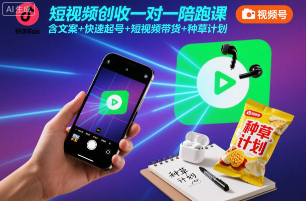 短视频创收一对一陪跑课,含文案+快速起号+短视频带货+种草计划_天恒副业网