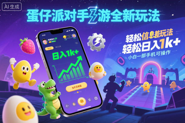 蛋仔派对手游全新玩法,轻松日入1k+,风口信息差玩法,当天见收益,小白一部手机可操作_天恒副业网