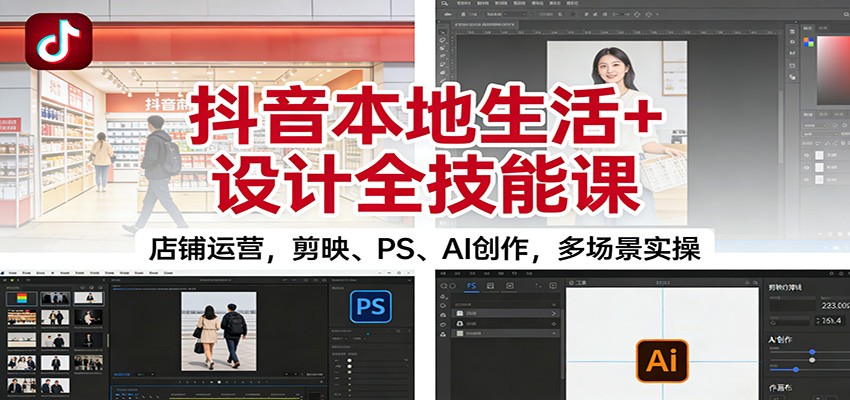 抖音本地生活+设计全技能课:店铺运营,剪映、PS、AI创作,多场景实操_天恒副业网