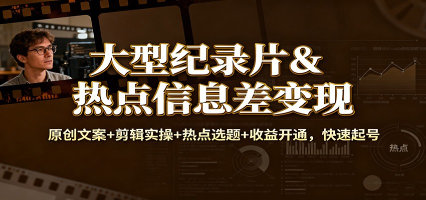 大型纪录片&热点信息差变现:原创文案+剪辑实操+热点选题+收益开通,快速起号_天恒副业网