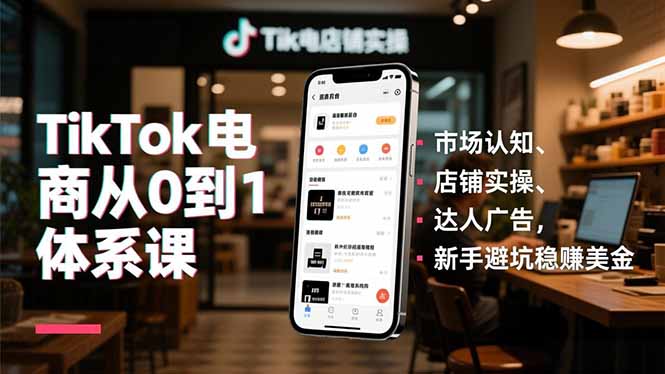 TikTok电商从0到1体系课,市场认知、店铺实操、达人广告,新手避坑稳赚美金_天恒副业网