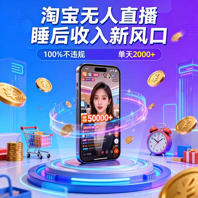 （16822期）淘宝无人直播，不违规不封号，直播100小时卖了5万，年底旺季！_天恒副业网