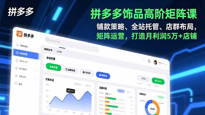 拼多多饰品高阶矩阵课,铺款策略、全站托管、店群布局,矩阵运营,打造月利润5万+店_天恒副业网