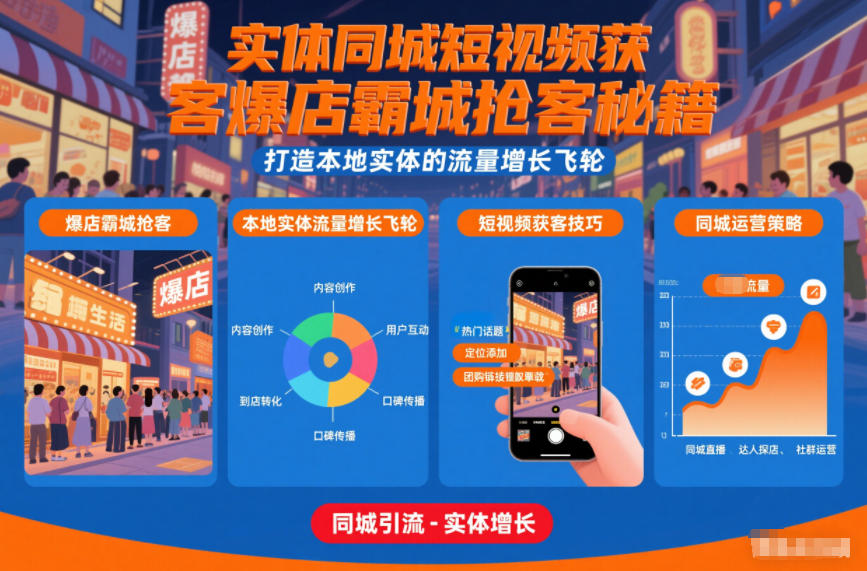 实体同城短视频获客爆店霸城抢客秘籍，打造本地实体的流量增长飞轮_天恒副业网