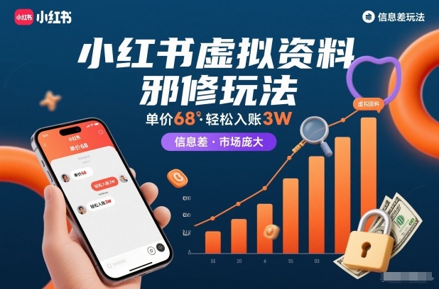 小红书虚拟资料邪修玩法，单价68，轻松入账3W，信息差玩法，市场庞大_天恒副业网