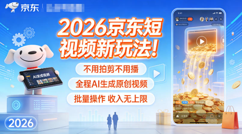 2026京东短视频新玩法！不用拍剪不用播，全程AI生成原创视频，批量操作收入无上限_天恒副业网