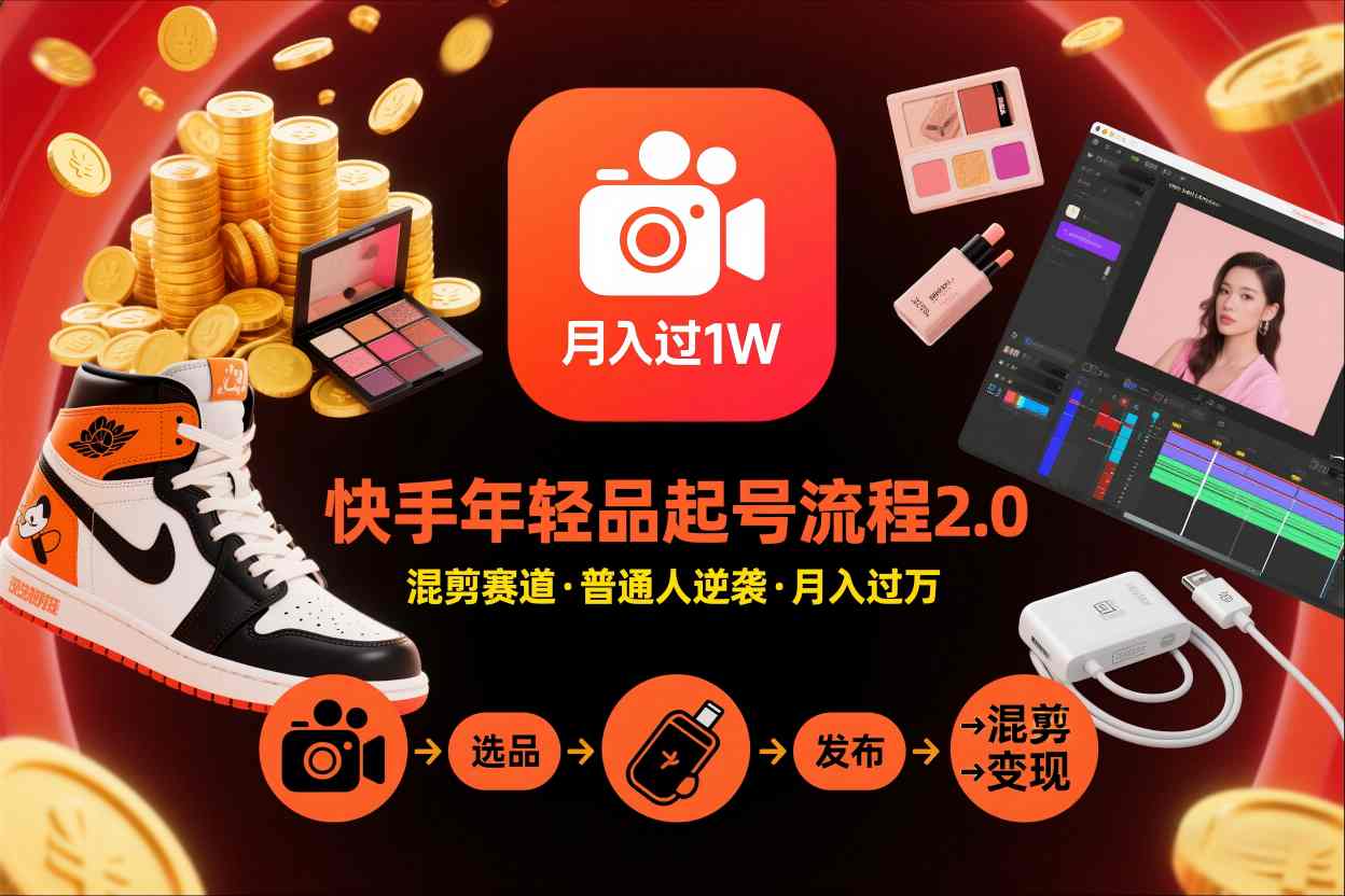 快手短视频带货年轻品起号流程2.0，快手年轻品混剪赛道，普通人也能月入过1W_天恒副业网