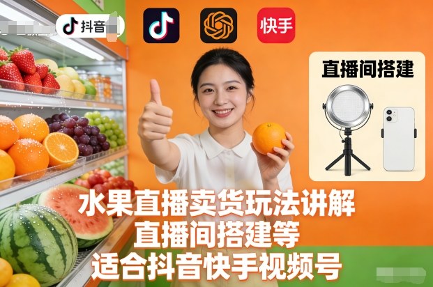 水果直播卖货玩法讲解、直播间搭建等,适合抖音快手视频号_天恒副业网