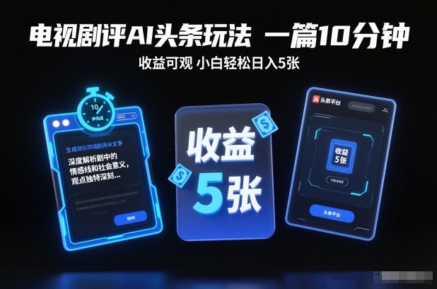 电视剧评AI头条玩法,一篇10分钟,收益可观,小白轻松日入5张+【独家】_天恒副业网