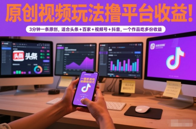 原创视频玩法撸平台收益,3分钟一条原创,适合头条+百家+视频号+抖音,一个作品吃多份收益_天恒副业网