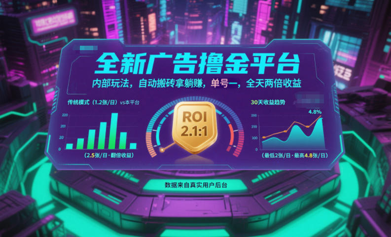 全新广告撸金平台,内部玩法,自动搬砖拿躺賺,单号一天保底2张+,全天两倍收益_天恒副业网