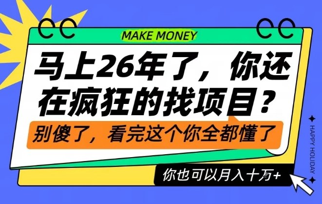 26年了，不要再疯狂的找项目了，看完这个你也可以月入十个W_天恒副业网
