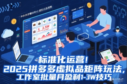 标准化运营!2025拼多多虚拟品矩阵玩法,工作室批量月盈利1-3W技巧_天恒副业网