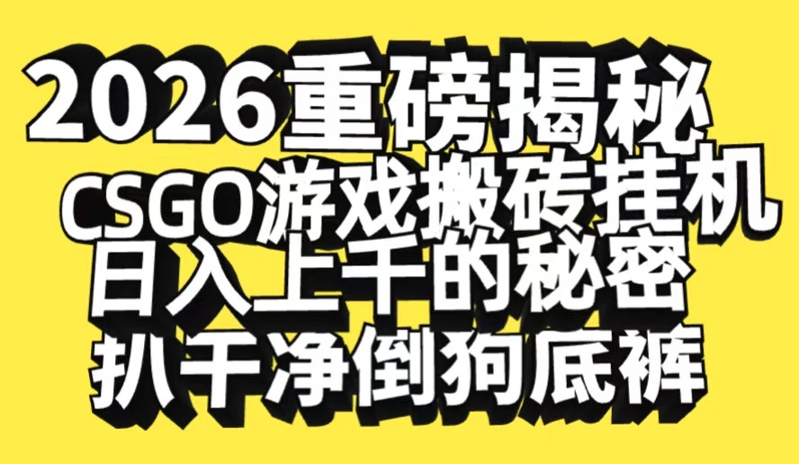 2026开年重磅解密,CSGO游戏搬砖挂机日入上千的秘密,把倒狗的底裤扒干_天恒副业网