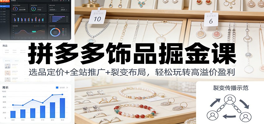 拼多多饰品掘金课：选品定价+全站推广+裂变布局，轻松玩转高溢价盈利_天恒副业网