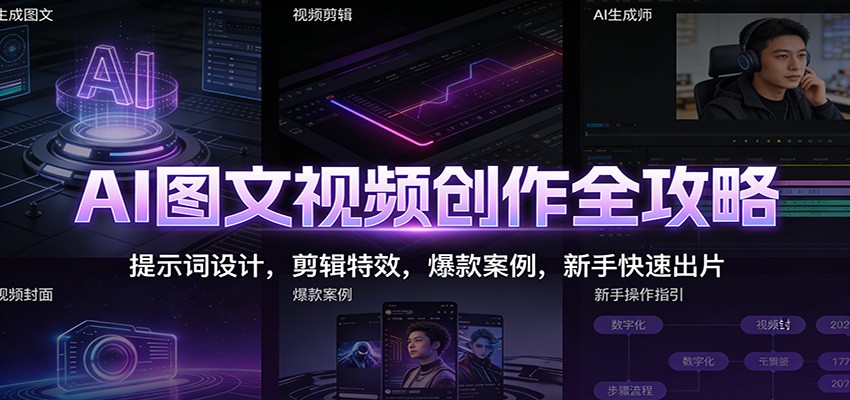 AI图文视频创作全攻略:提示词设计,剪辑特效,爆款案例,新手快速出片_天恒副业网