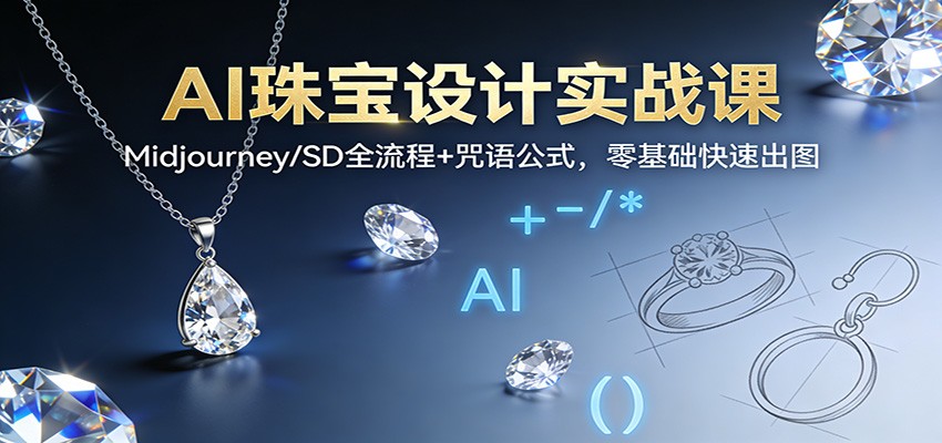 AI珠宝设计实战课:Midjourney/SD全流程+咒语公式,零基础快速出图_天恒副业网