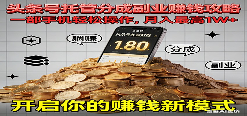 全程托管今日头条,一部手机就可以开干,最高躺赚1W+_天恒副业网