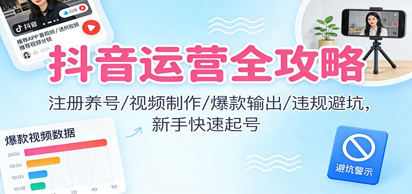 抖音运营全攻略:注册养号/视频制作/爆款输出/违规避坑,新手快速起号_天恒副业网