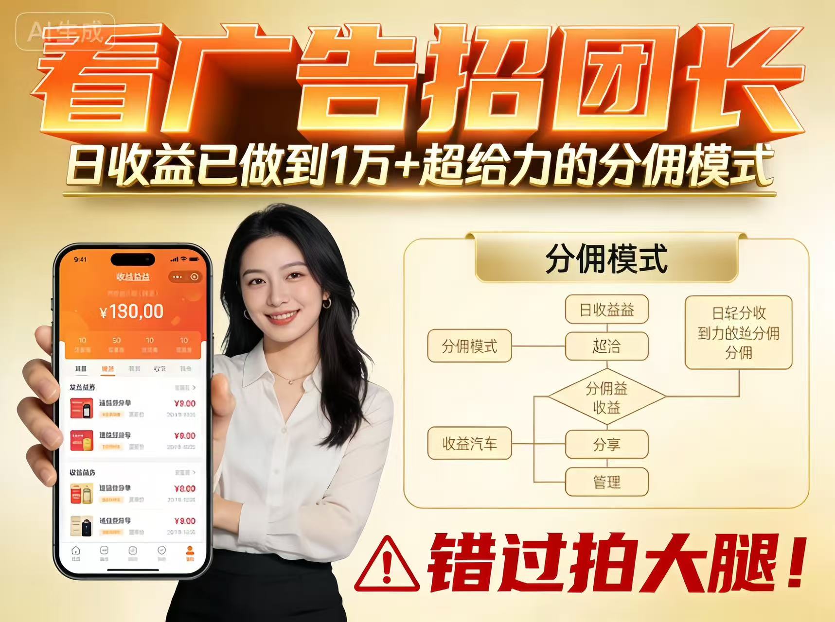 看广告招团长，团队收益已做到日入1万，分佣模式超给力，错过拍大腿_天恒副业网