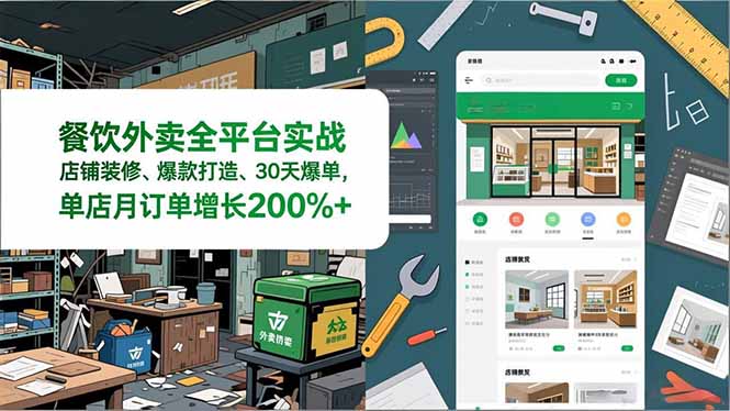 餐饮外卖全平台实战,店铺装修、爆款打造、30天爆单,手把手教学,单店月订单增长200%+_天恒副业网