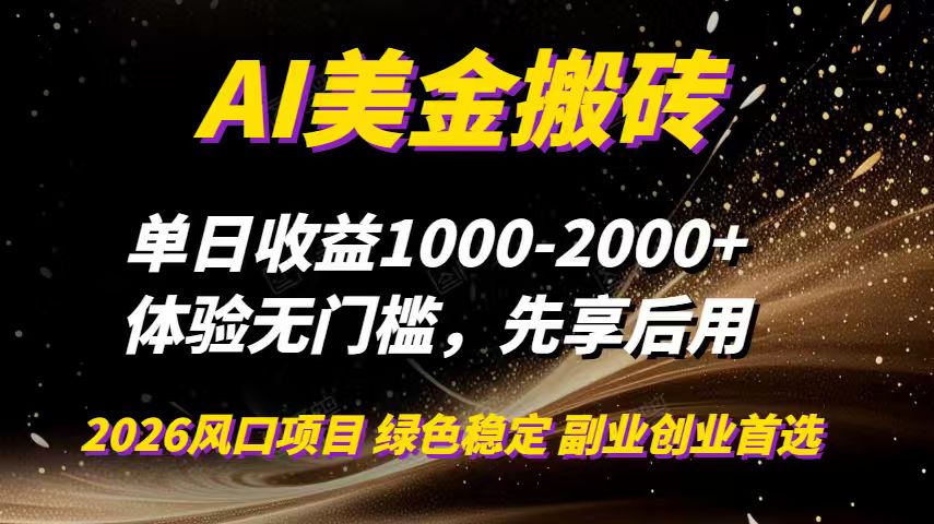 （16972期）AI美金搬砖，单日收益1000-2000+，2025风口项目，可以副业，可以全职，可以工作室放大_天恒副业网