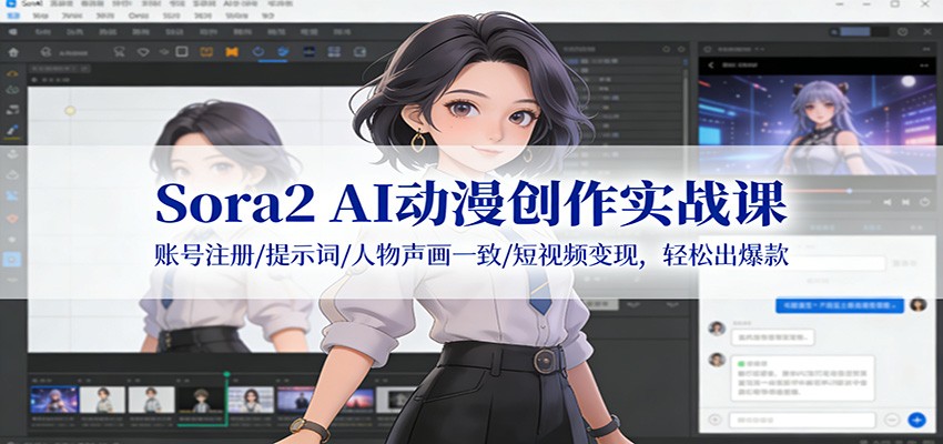 Sora2AI动漫创作实战课:账号注册/提示词/人物声画一致/短视频变现,轻松出爆款_天恒副业网