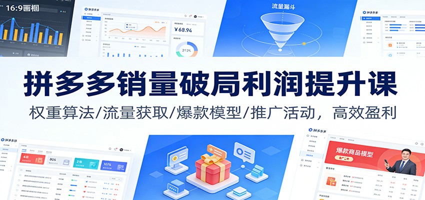 拼多多销量破局利润提升课:权重算法/流量获取/爆款模型/推广活动,高效盈利_天恒副业网