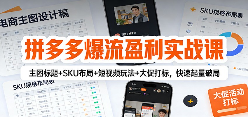 拼多多爆流盈利实战课:主图标题+SKU布局+短视频玩法+大促打标,快速起量破局_天恒副业网