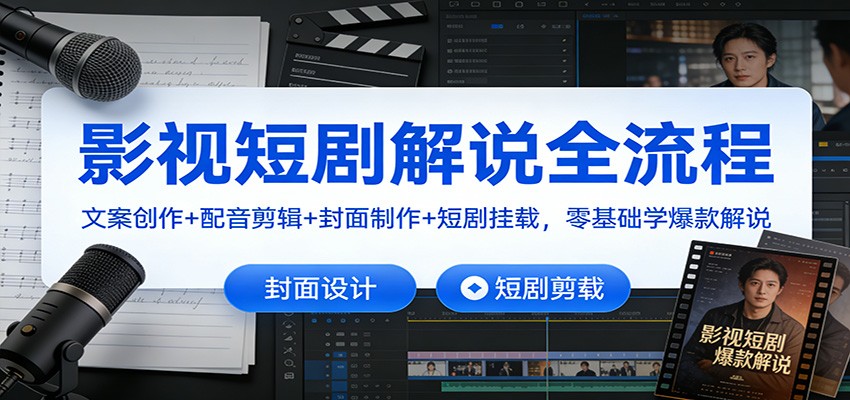 影视短剧解说全流程:文案创作+配音剪辑+封面制作+短剧挂载,零基础学爆款解说_天恒副业网