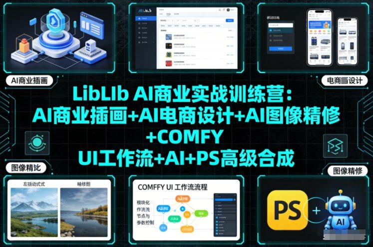 LibLIbAI商业实战训练营:AI商业插画+AI电商设计+AI图像精修+COMFYUI工作流+AI+PS高级合成_天恒副业网