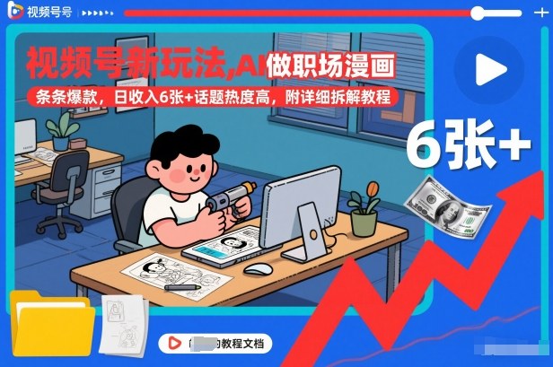 视频号新玩法，AI做职场漫画，条条爆款，日收入6张+话题热度高，附详细拆解教程_天恒副业网