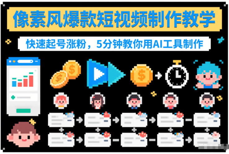 像素风爆款短视频制作教学，快速起号涨粉，5分钟教你用AI工具制作_天恒副业网