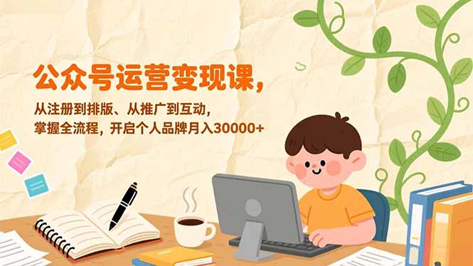 公众号运营变现课,从注册到排版、从推广到互动,掌握全流程,开启个人品牌月入30000+_天恒副业网