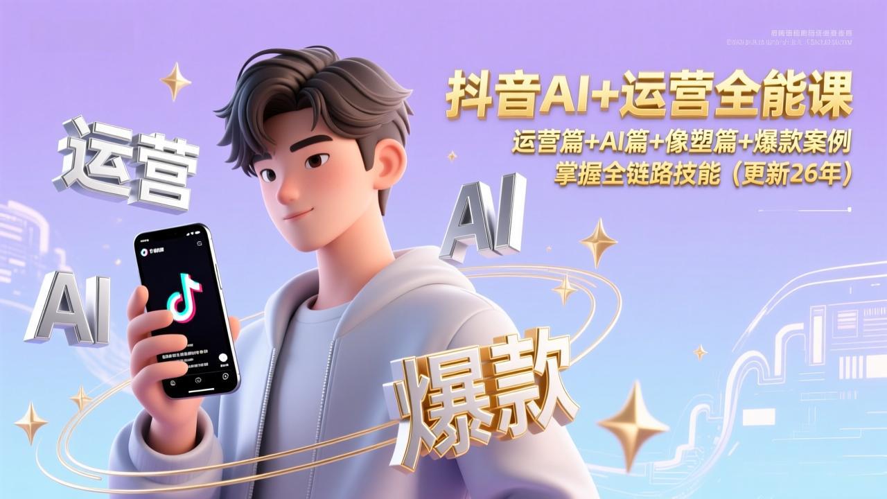 抖音AI+运营全能课,运营篇+AI篇+像塑篇+爆款案例,掌握全链路技能(更新26年)_天恒副业网