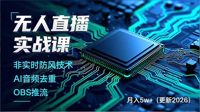 (17113期)无人直播实战课,非实时防风技术、AI音频去重、OBS推流,建立技术壁垒,月入5w+(更新2026)_天恒副业网
