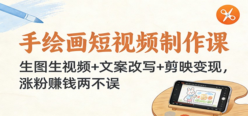 手绘画短视频制作课:生图生视频+文案改写+剪映变现,涨粉赚钱两不误_天恒副业网