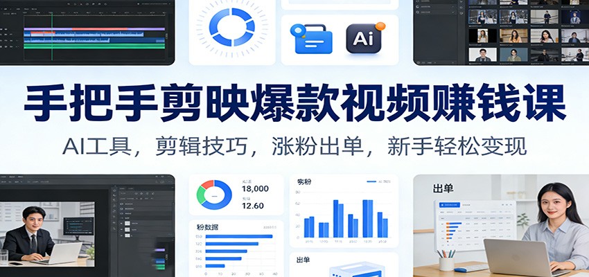 手把手剪映爆款视频赚钱课：AI工具，剪辑技巧，涨粉出单，新手轻松变现_天恒副业网