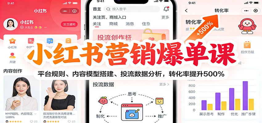 小红书营销爆单课:平台规则、内容模型搭建、投流数据分析,转化率提升500%_天恒副业网