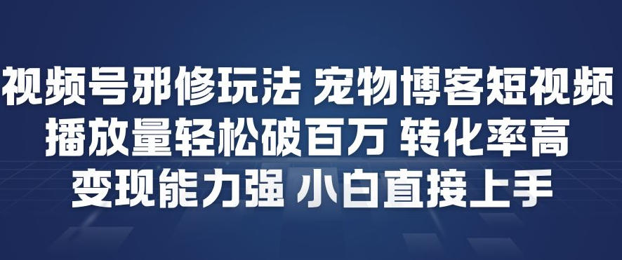 视频号邪修玩法宠物博客短视频,播放量轻松破百万,转化率高,变现能力强,小白直接上手_天恒副业网