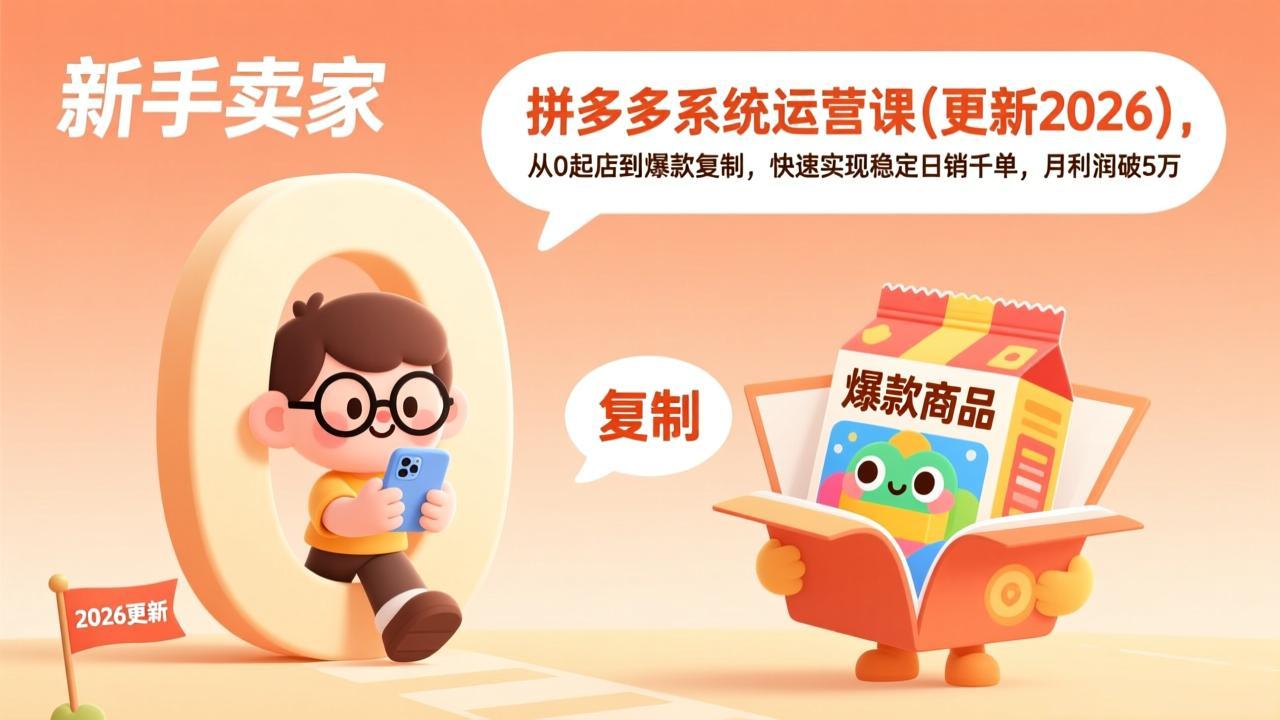 拼多多系统运营课(更新2026),从0起店到爆款复制,快速实现稳定日销千单,月利润破5万_天恒副业网