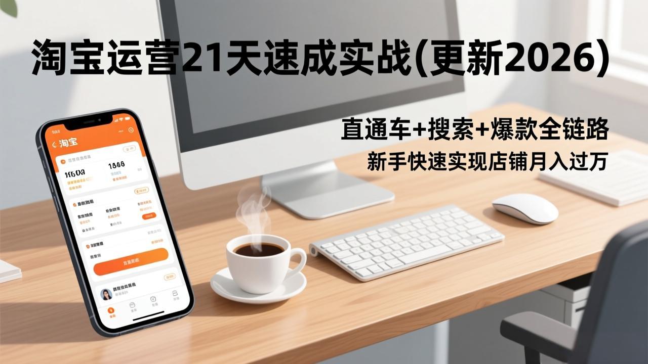 淘宝运营21天速成实战(更新2026),直通车+搜索+爆款全链路,新手快速实现店铺月入过万_天恒副业网