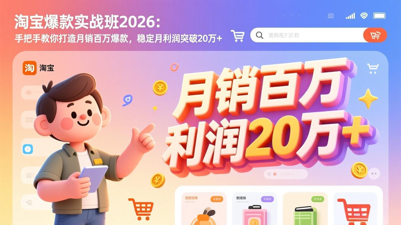 淘宝爆款实战班2026:手把手教你打造月销百万爆款,稳定月利润突破20万+_天恒副业网