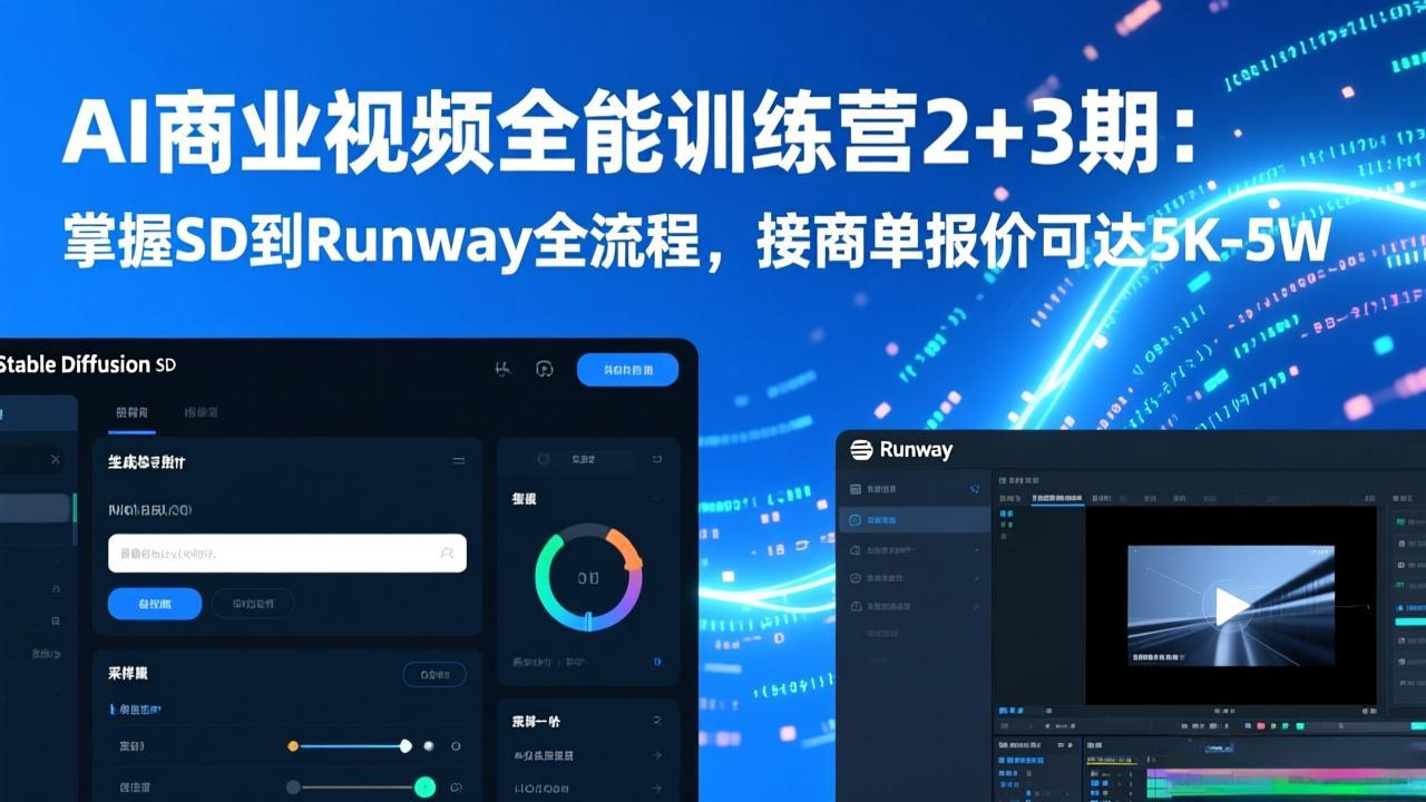 AI商业视频全能训练营2+3期:掌握SD到Runway全流程,接商单报价可达5K-5W_天恒副业网
