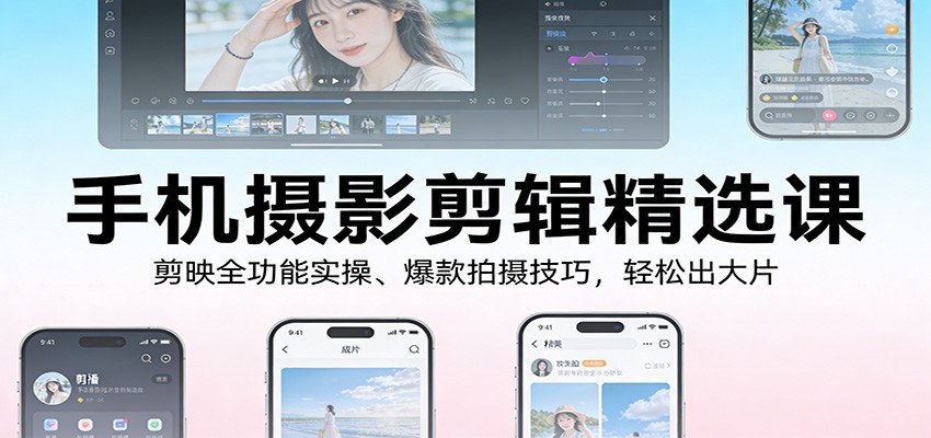 手机摄影剪辑精选课:剪映全功能实操、爆款拍摄技巧,轻松出大片_天恒副业网